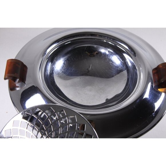 Large Art Deco centrepiece bowl and flower frog, silver plated metal flower frog - Picture 6 of 10